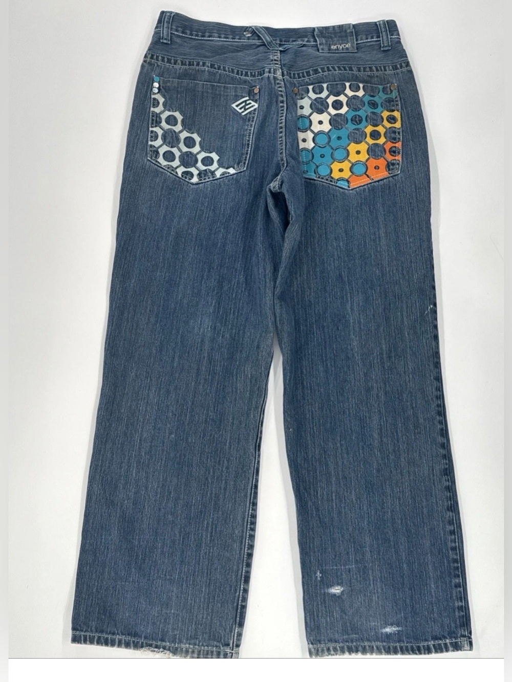 Vintage Enyce Embroidered Graphic Denim Jeans 36x30 Baggy Wide Y2K Hip Hop